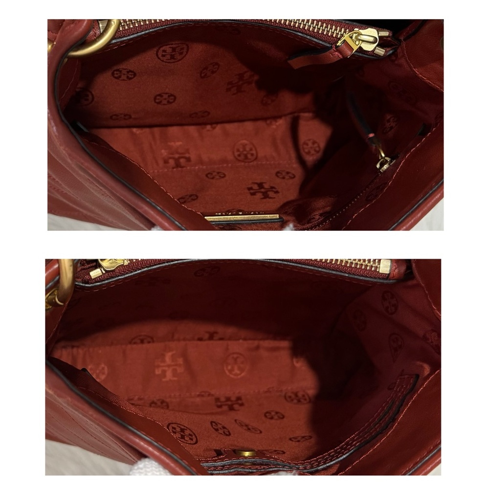 RARE Tory Burch Small Alexa Convertible Tote Bag Quilted Lambskin Rust Gold EUC - Picture 13 of 15